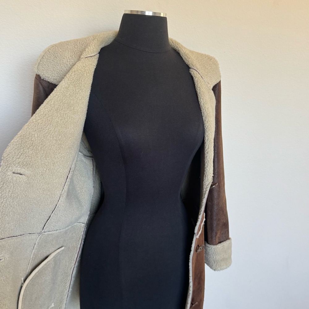 Vintage Wilsons Leather Pelle Studio Shearling Long Coat Brown Size Large - Picture 7 of 10